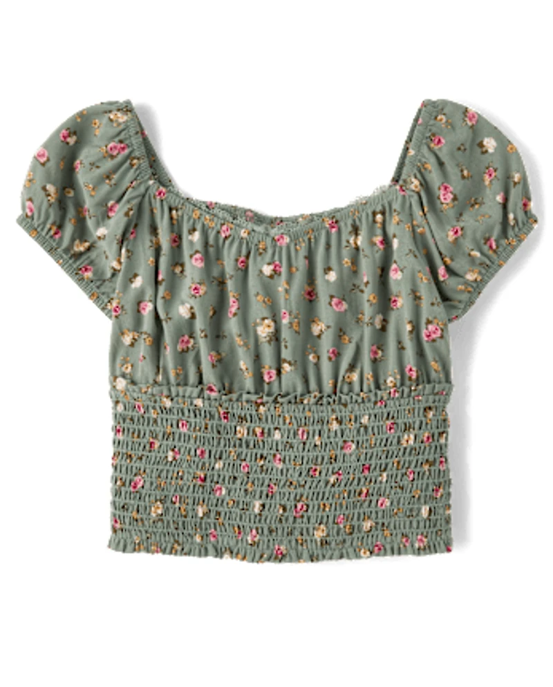 Girls Floral Smocked 2-Piece Outfit Set