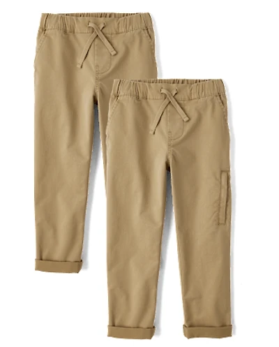 Boys Stretch Roll Cuff Pull On Chino Pants 2-Pack