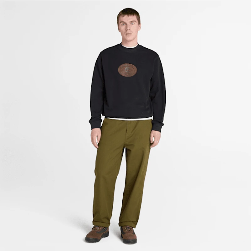 Men's Leather Badge Crewneck Sweatshirt