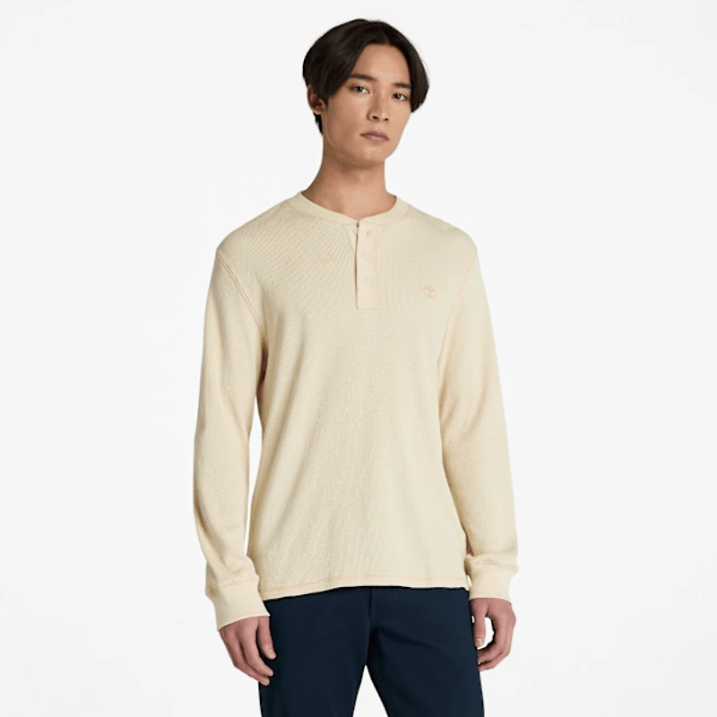Men's Wharf River Waffle Henley Long-Sleeve Polo Shirt