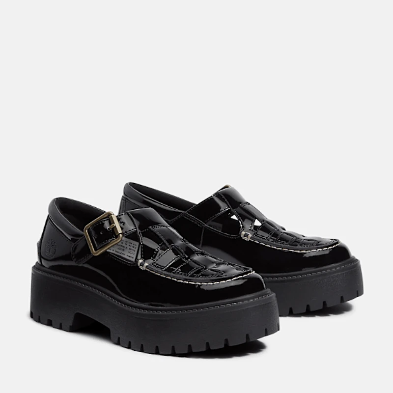 Women's Patent Leather Stone Street Platform Buckle Shoe