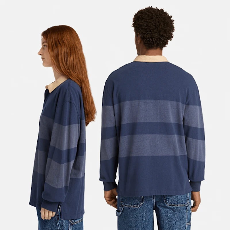 Striped Long-Sleeve Rugby Polo Shirt