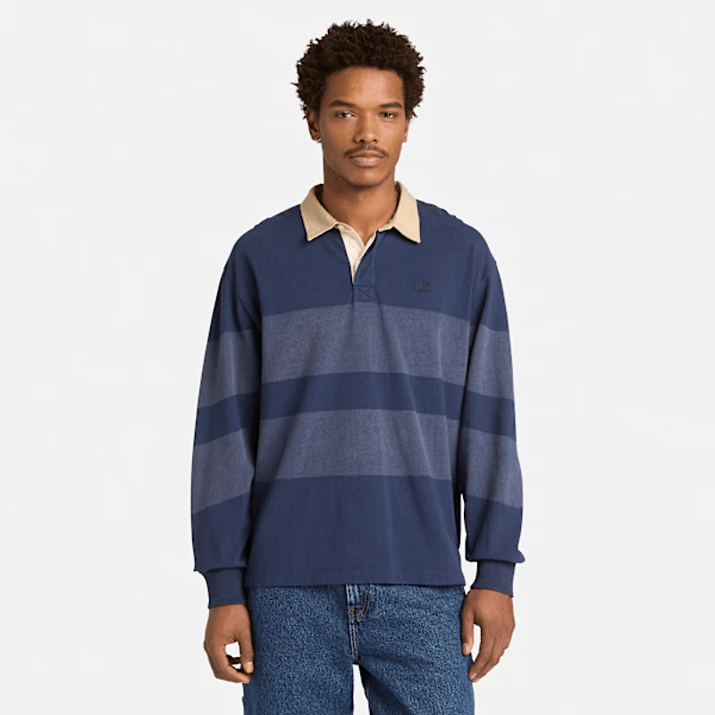 Striped Long-Sleeve Rugby Polo Shirt