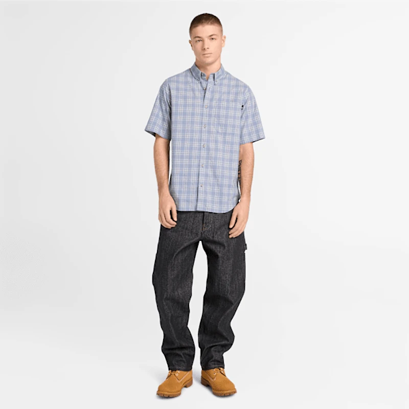 Men's Checkered Poplin Short-Sleeve Shirt