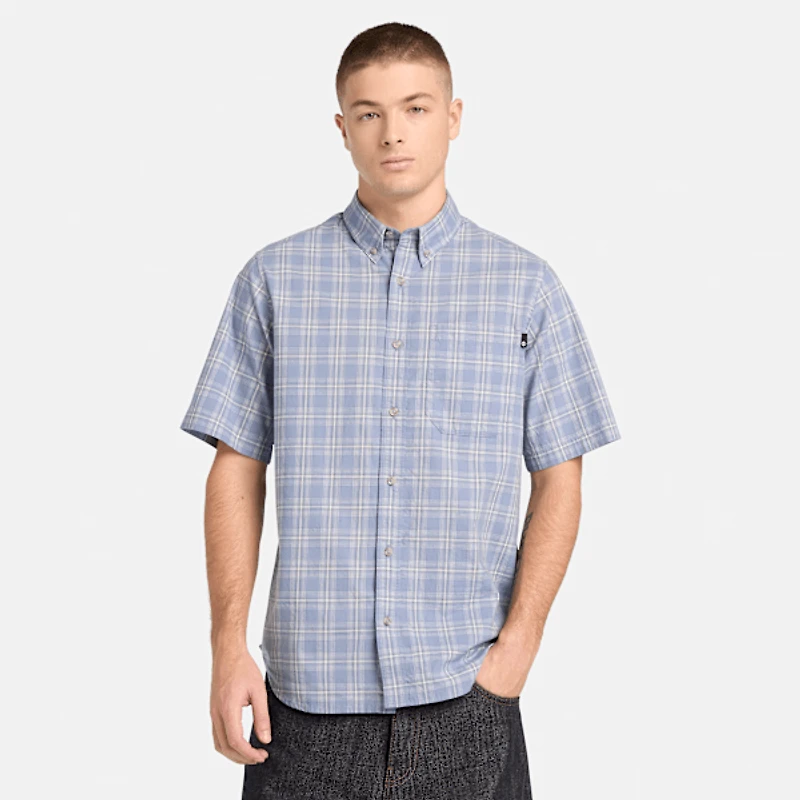 Men's Checkered Poplin Short-Sleeve Shirt