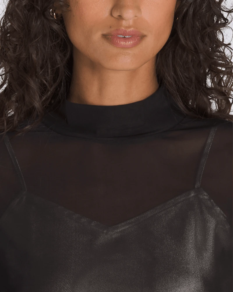 Mesh Satin Long Sleeve Top