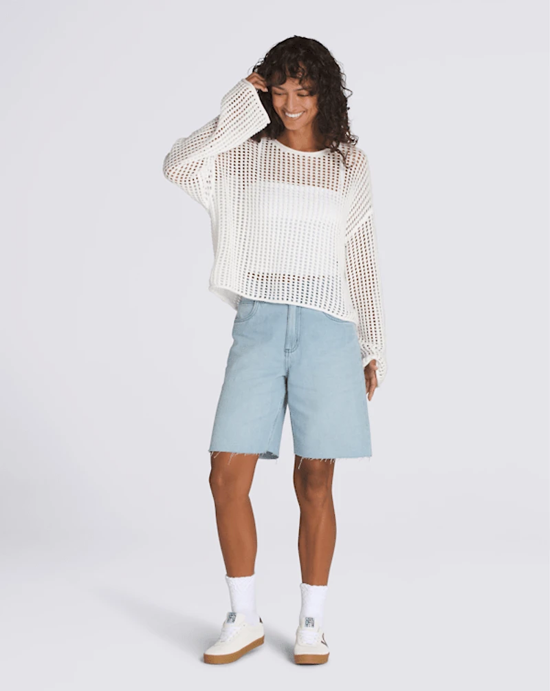 Mila Open Knit Crop Crew Sweater