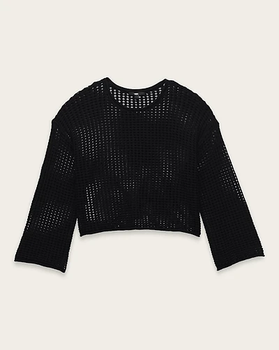 Mila Open Knit Crop Crew Sweater