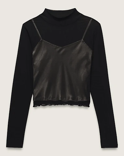 Mesh Satin Long Sleeve Top