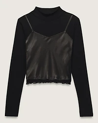 Mesh Satin Long Sleeve Top