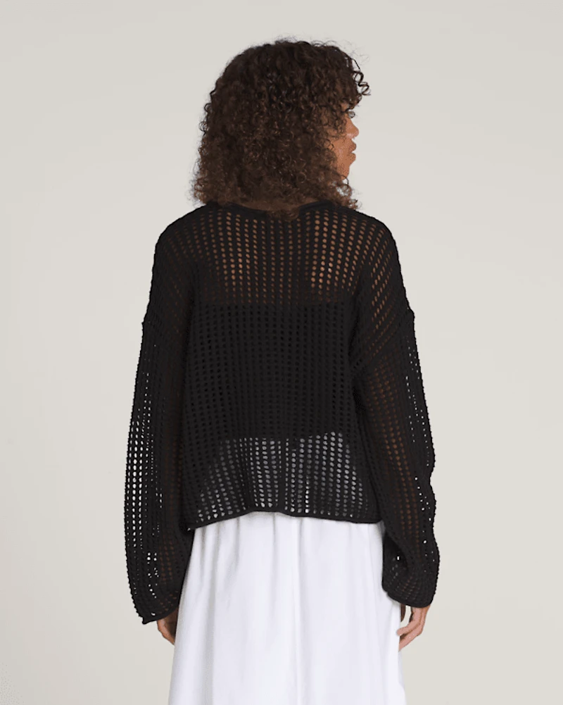 Mila Open Knit Crop Crew Sweater
