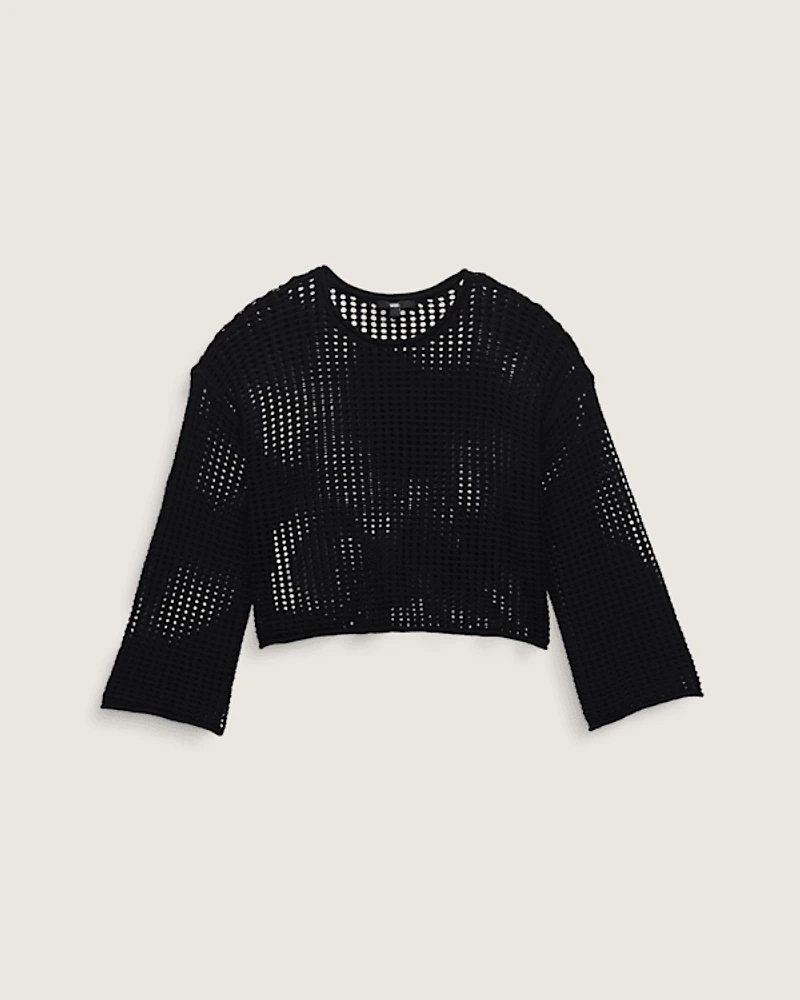 Mila Open Knit Crop Crew Sweater