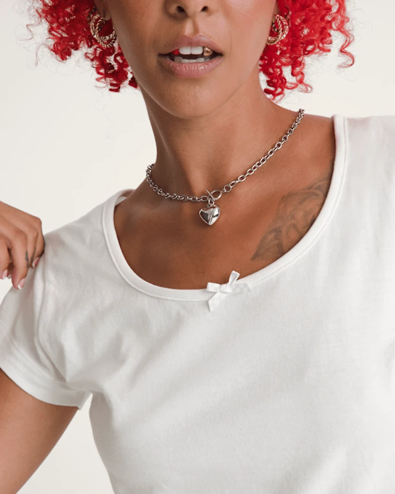 Checkerboard Bow Scoop T-Shirt