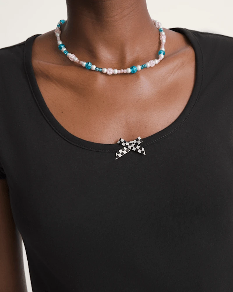 Checkerboard Bow Scoop T-Shirt