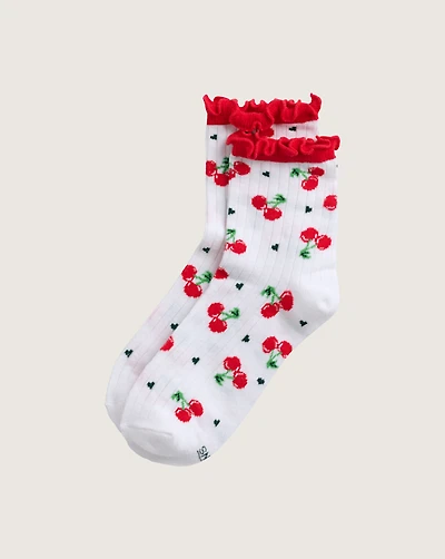 Cherry Ditsy Lettuce Crew Socks