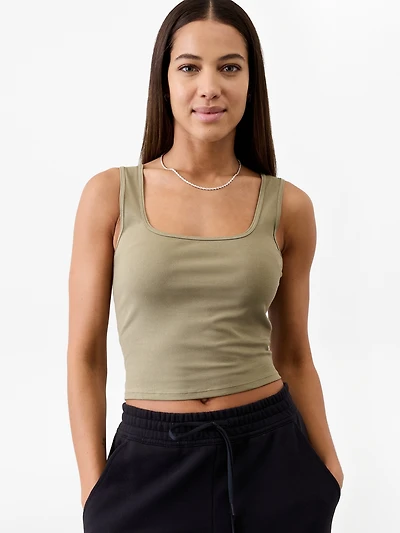 Signature Rib Square Neck Crop Tank
