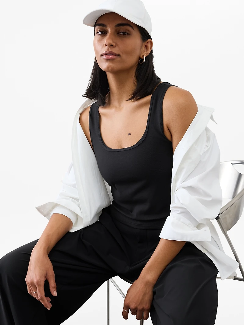 Signature Rib Square Neck Crop Tank