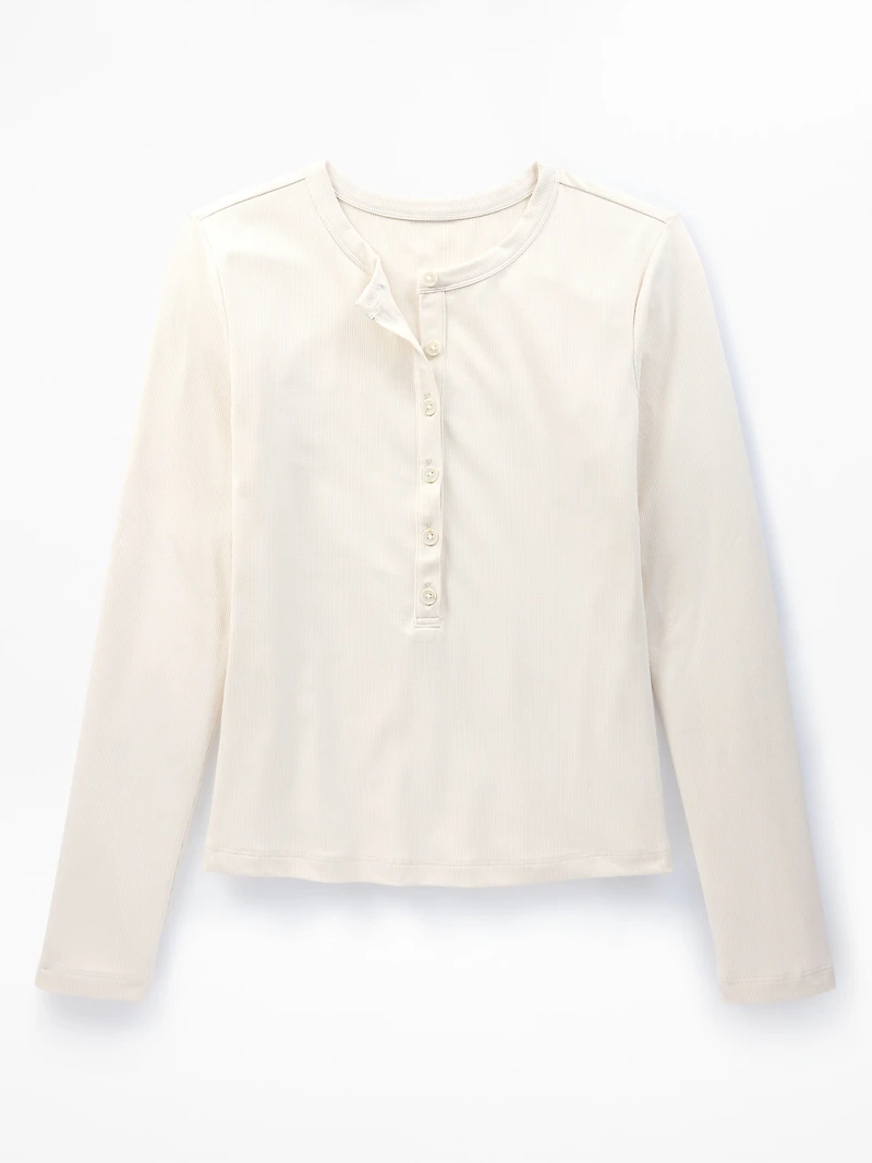 Signature Rib Long Sleeve Henley Top
