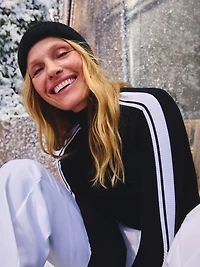 Renew Seamless Mock Neck Stripe Logo Top