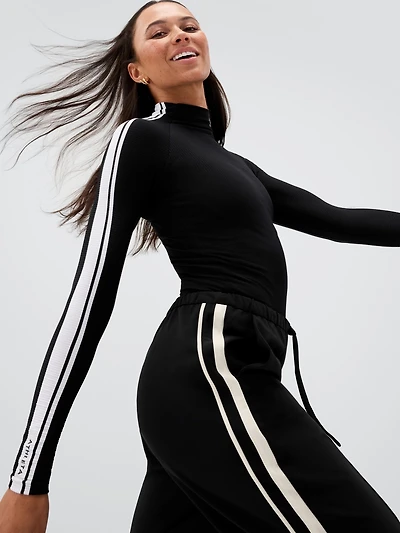 Renew Seamless Mock Neck Stripe Logo Top