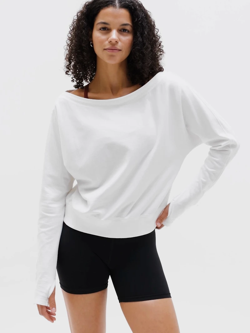 Airy Cotton Terry Boat Neck Sweatshirt