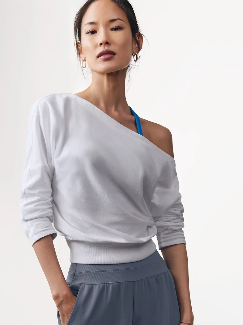 Airy Cotton Terry Boat Neck Sweatshirt