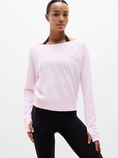Airy Cotton Terry Boat Neck Sweatshirt