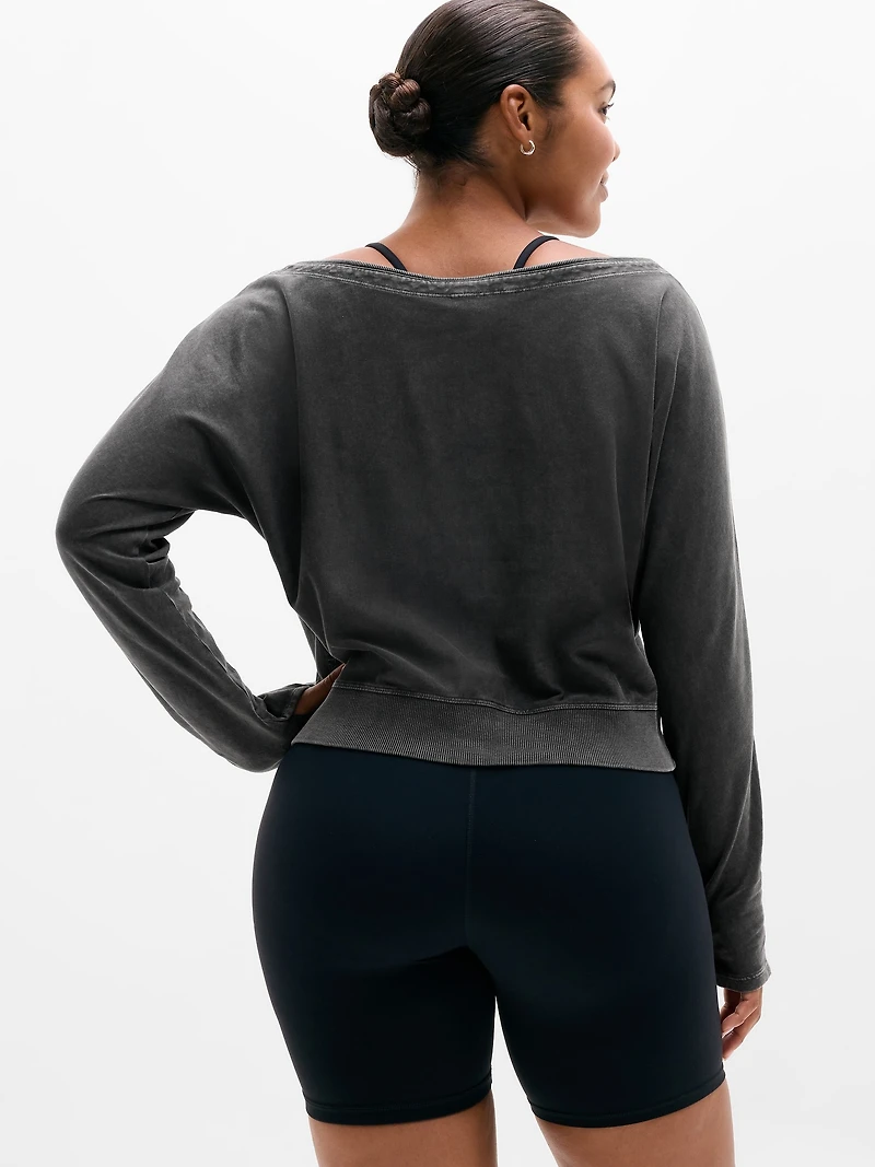 Airy Cotton Terry Snow Wash Boat Neck Sweatshirt