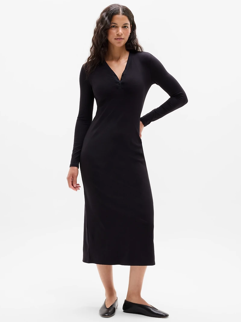 Signature Rib Long Sleeve Maxi Dress