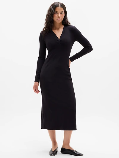 Signature Rib Long Sleeve Maxi Dress
