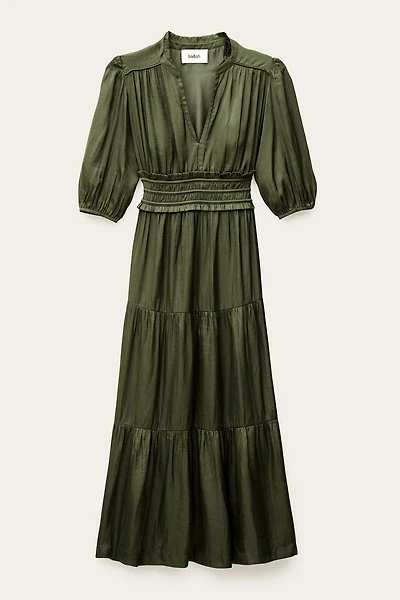 chinese dress ladies 100% Linen Loose Fit Button Waist Gathered Maxi Dress LUNA  LINTICO-UK