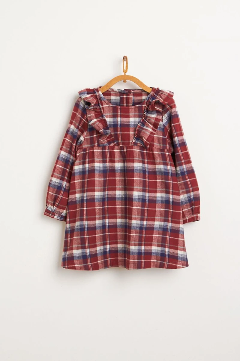 Plaid Ruffled Shirt Dress