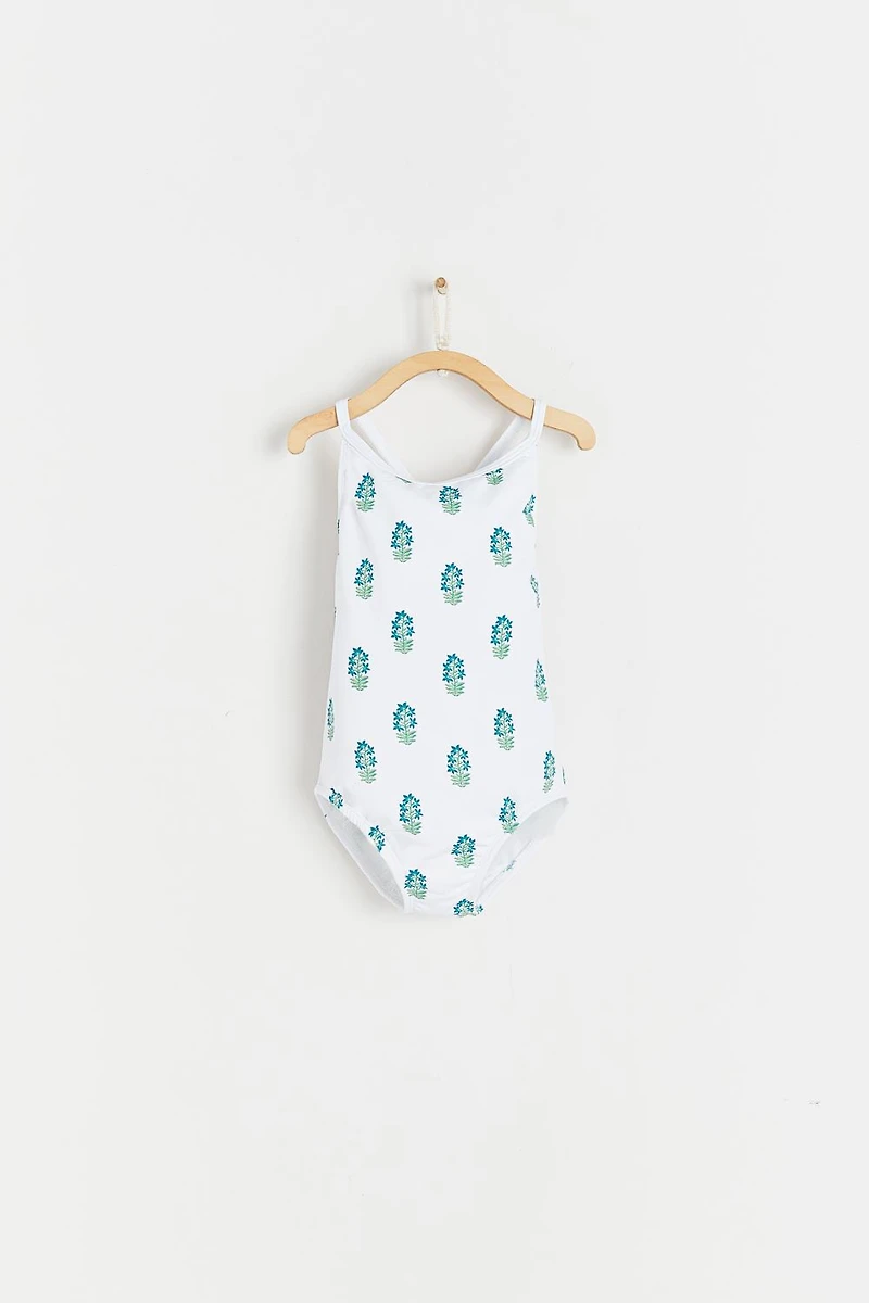 Block Print Ruffle Swimsuit