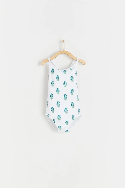 Block Print Ruffle Swimsuit
