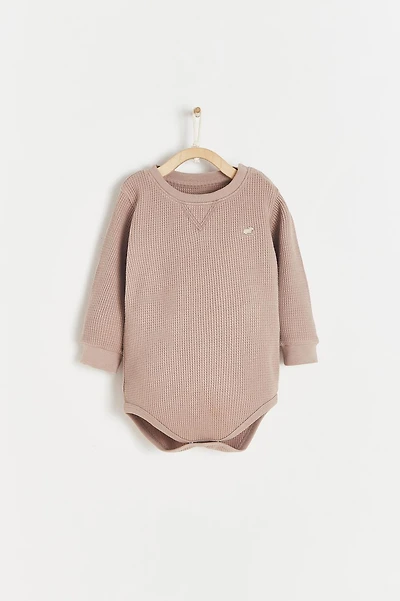 Waffle Round Neck Long Sleeve Bodysuit