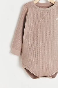Waffle Round Neck Long Sleeve Bodysuit