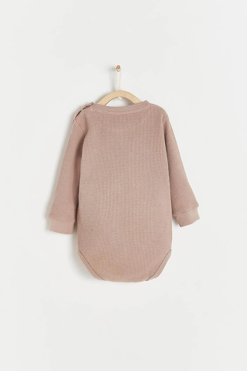 Waffle Round Neck Long Sleeve Bodysuit