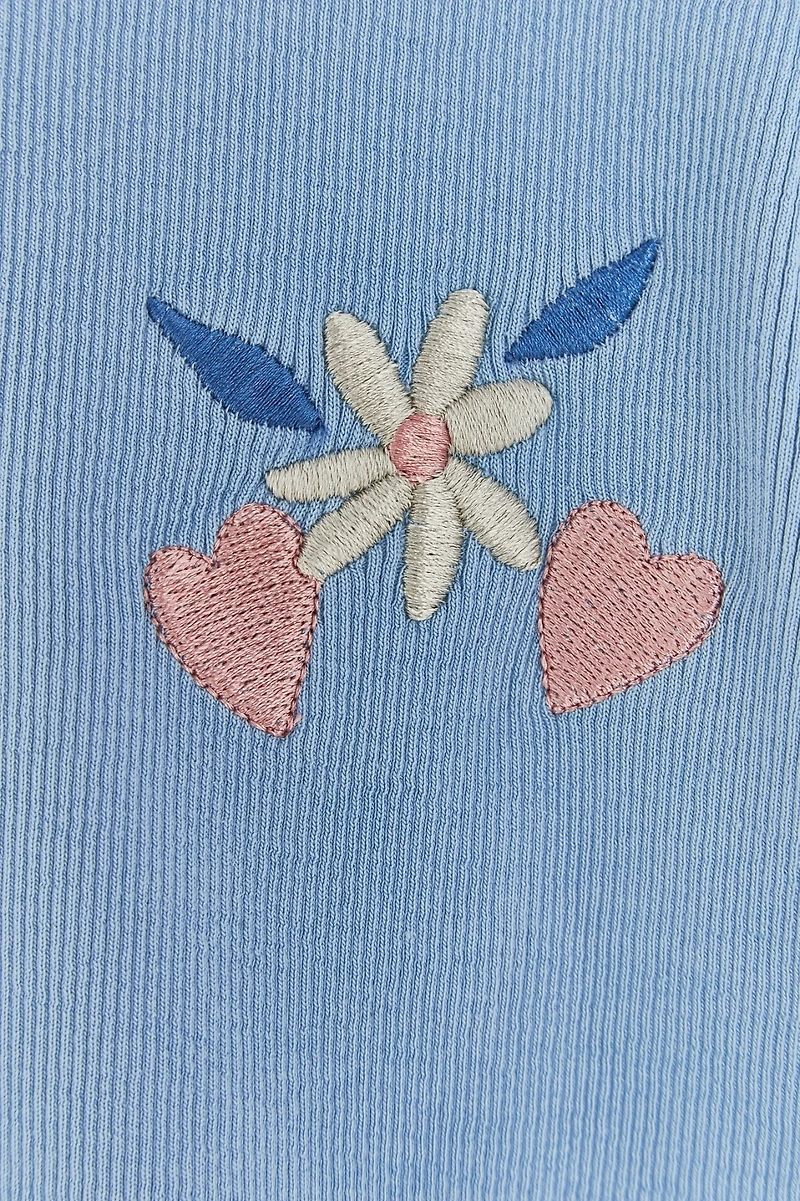 Heart Ribbed Cotton Short Sleeve Top