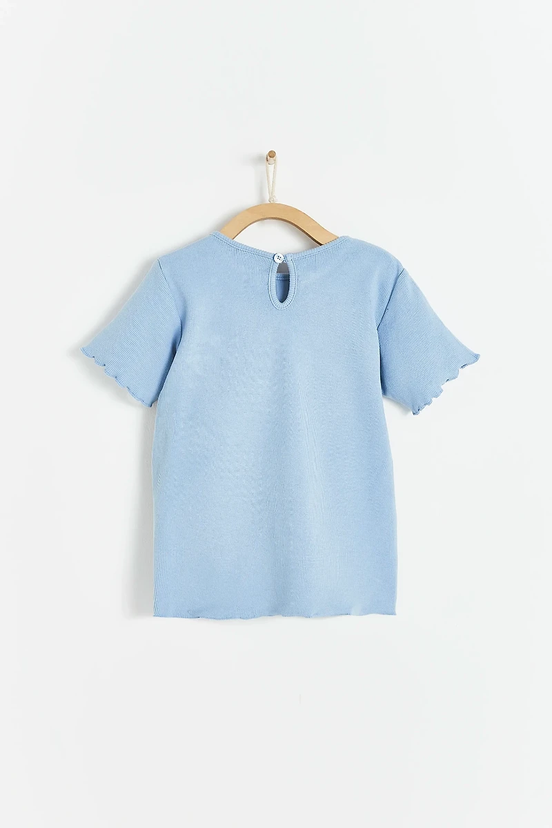 Heart Ribbed Cotton Short Sleeve Top