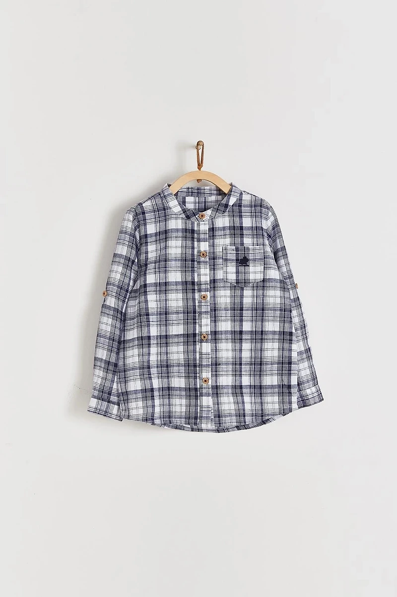 Linen Mandarin Collar Shirt