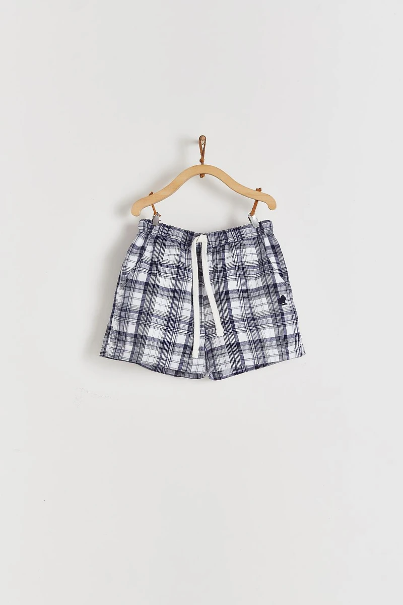 Linen Plaid Harem Shorts