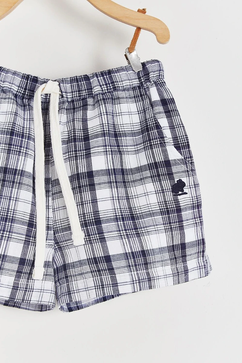 Linen Plaid Harem Shorts