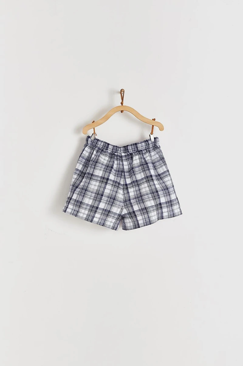 Linen Plaid Harem Shorts