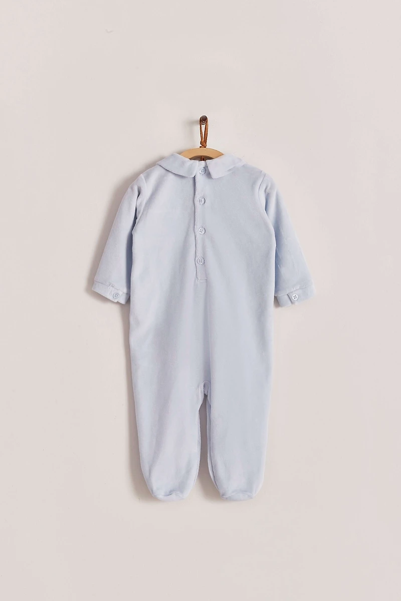 Smock Velour Footed Playsuit
