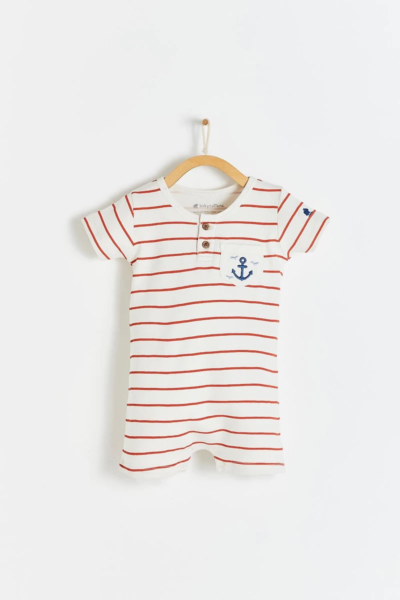 Striped Short Pocket Romper