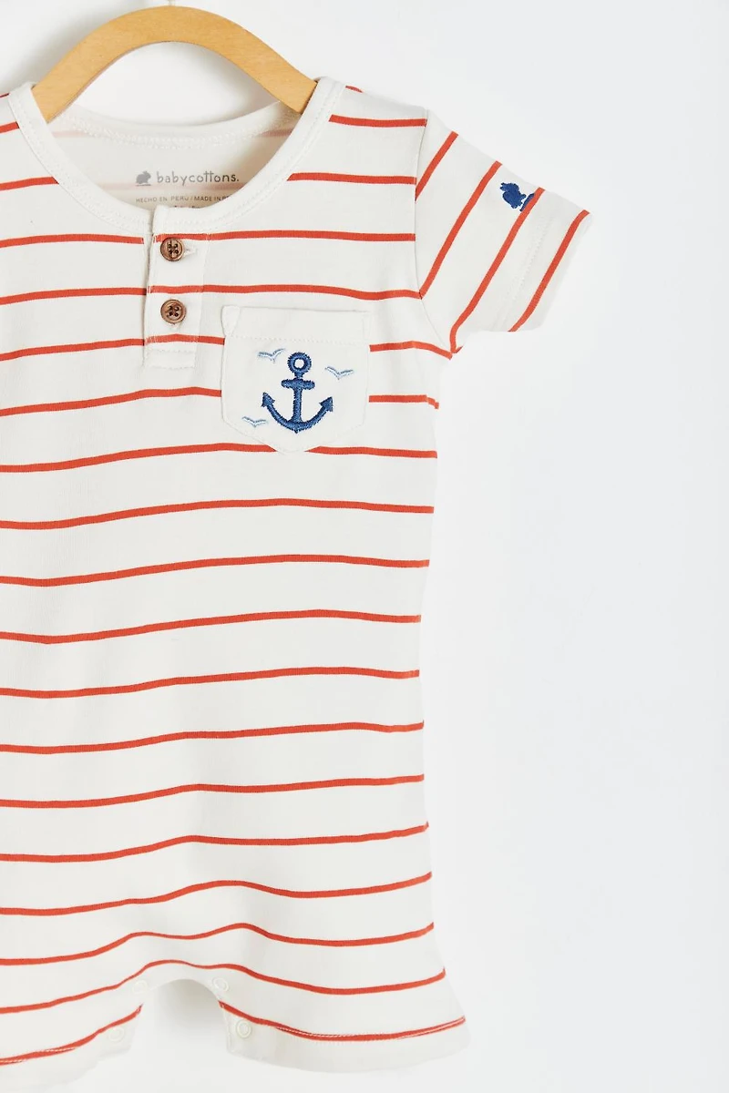 Striped Short Pocket Romper