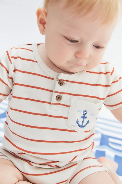 Striped Short Pocket Romper