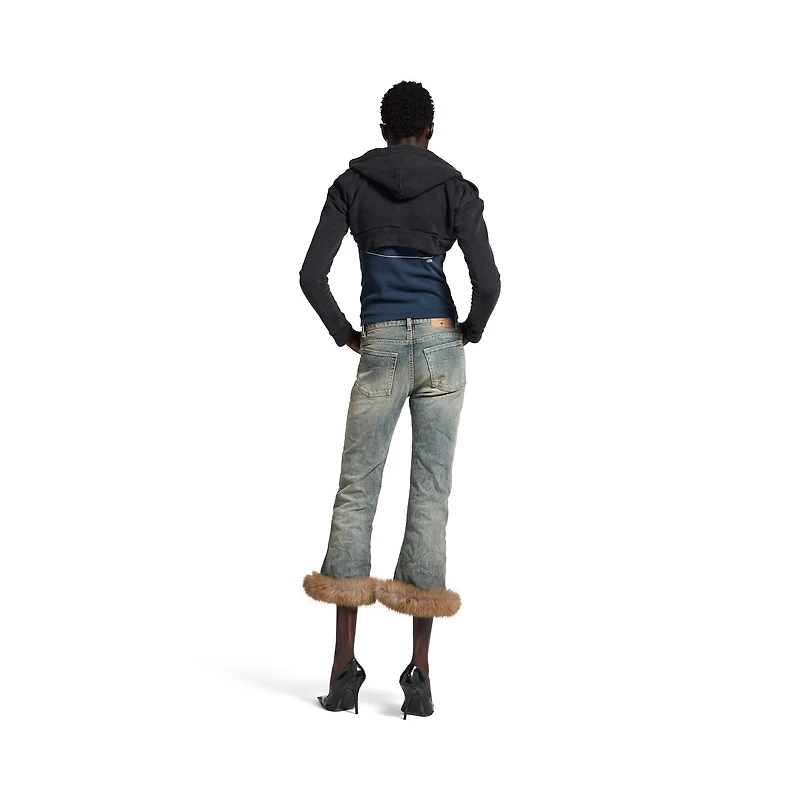 fur trim flared capri pants