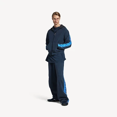 stripe patched hood zip-up hoodie