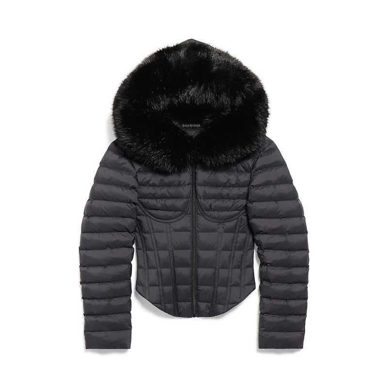 hooded corseted puffer